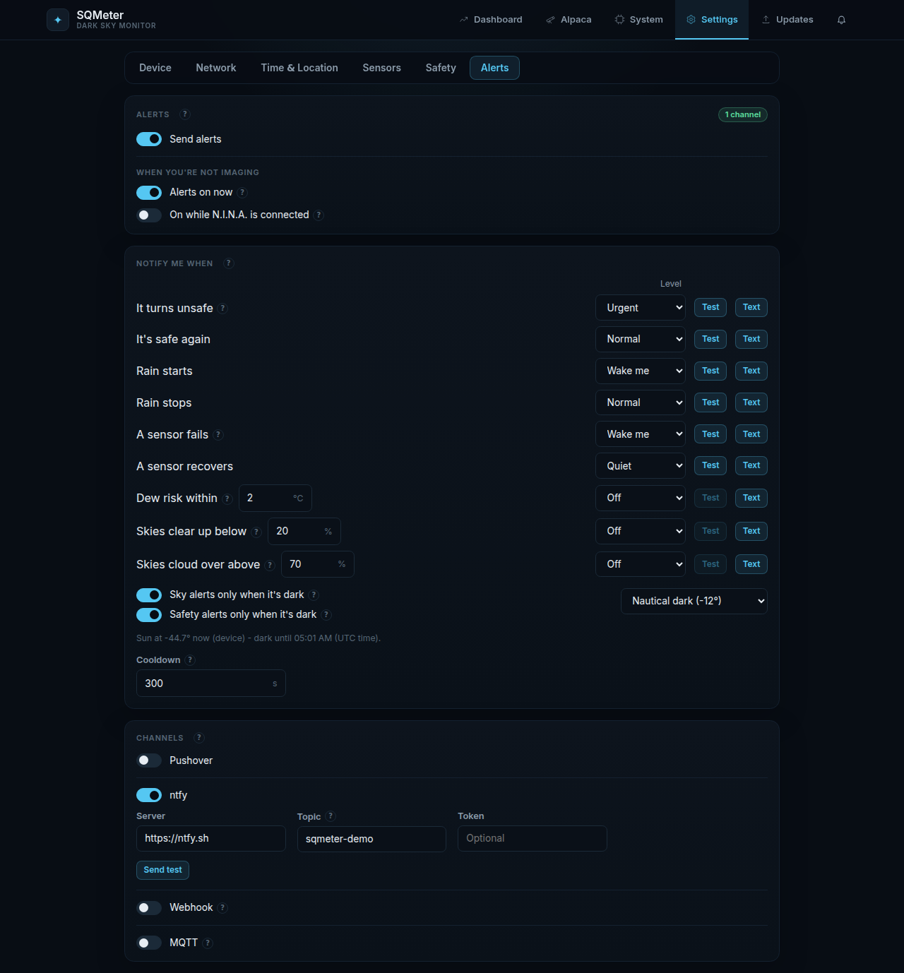 Alert settings