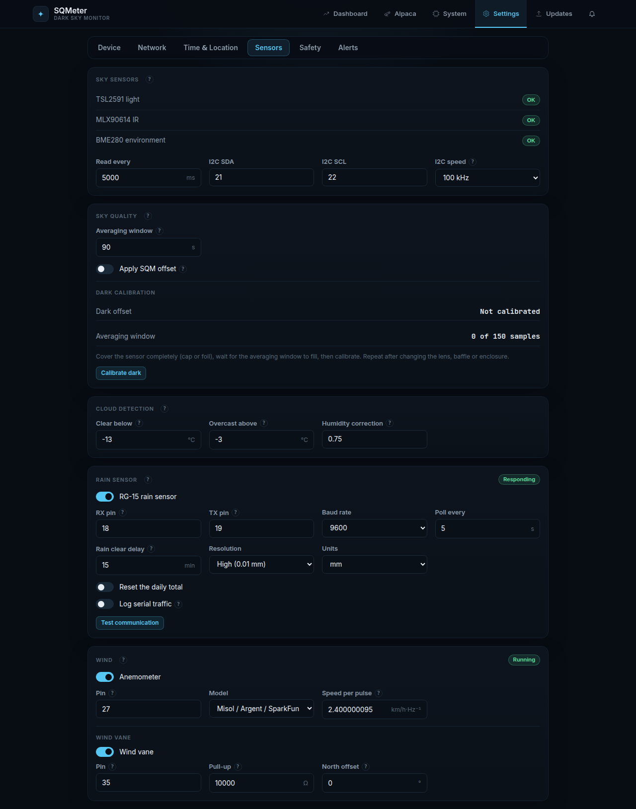 Sensor settings